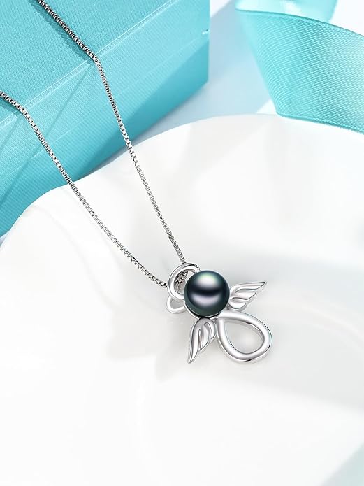 KANNSOAR Tahitian Black Pearl Pendant Necklace AAAA 18K White Gold Plated 925 Sterling Silver Black Pearl Jewelry Gift for Women Mother Wife Her for Anniversary Christmas Birthday