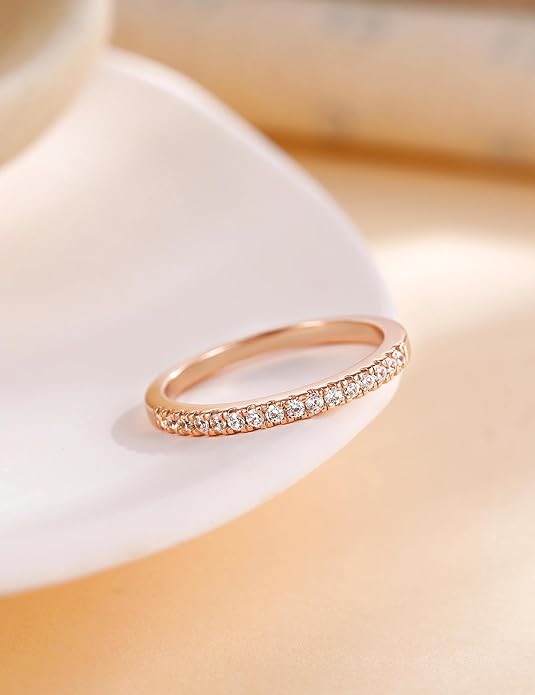 EAMTI 2mm Wedding Band Cubic Zirconia Half Eternity Stackable Brass Engagement Ring Size 3-13
