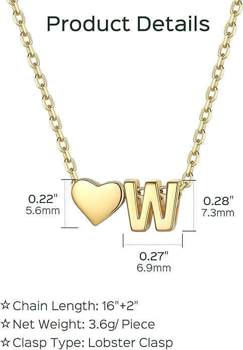 ChicSilver 925 Sterling Silver Heart Initial Necklaces for Women -Dainty Personalized Heart Pendant Letter Alphabet Necklace for Women