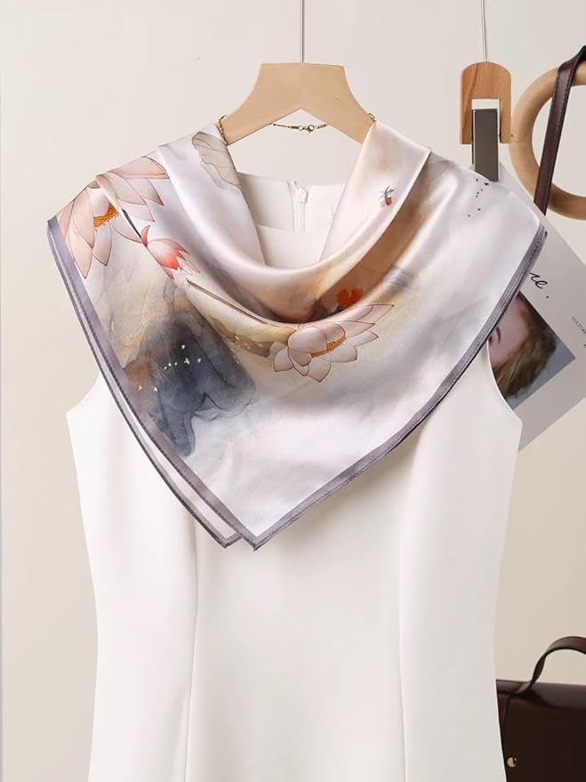 ANDANTINO 100% Mulberry Silk Square Scarf for Hair-25.6" X25.6'' Women Men Natural Silk Neckerchief Digital Printed Headscarf