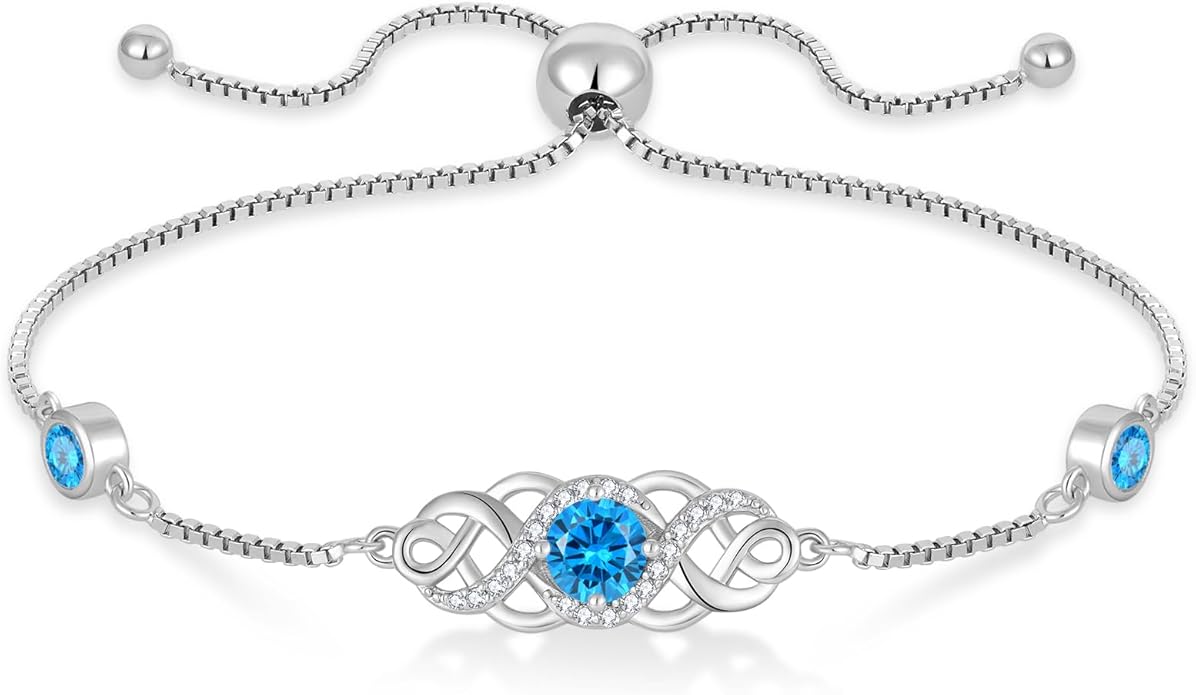 Infinity Celtic Knot Bracelet 925 Sterling Silver Birthstone Bracelet Irish Jewelry for Women