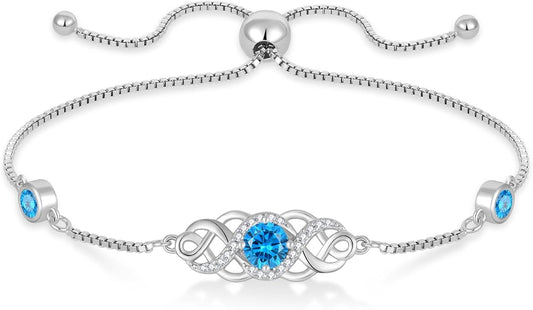 Infinity Celtic Knot Bracelet 925 Sterling Silver Birthstone Bracelet Irish Jewelry for Women