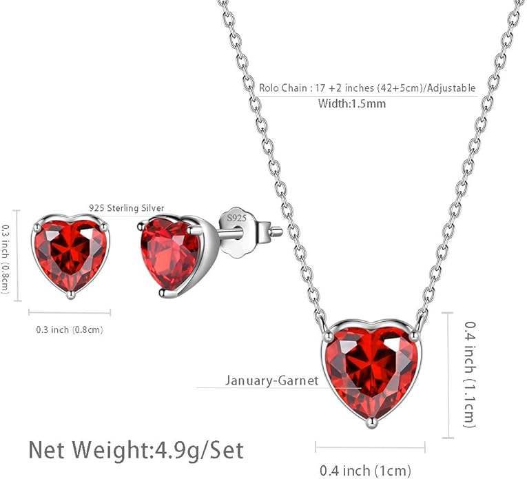 Aurora Tears 925 Sterling Silver 12 Birthstone Hearts Jewelry Women Crystal Wedding/Engagement/Bridal Heart Necklace/Earring/Ring/Bracelet Sets Jewellery