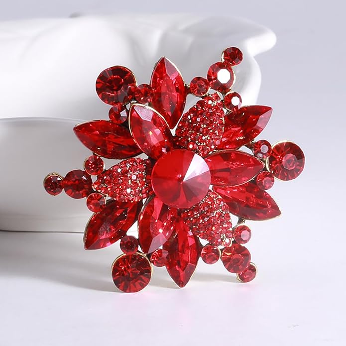 Vintage Crystal Rhinestone Flower Brooch Pin Premium Rhinestone Large Blossom Brooch Collar Pin Bridal Wedding Dress Jewelry Accessories for Women