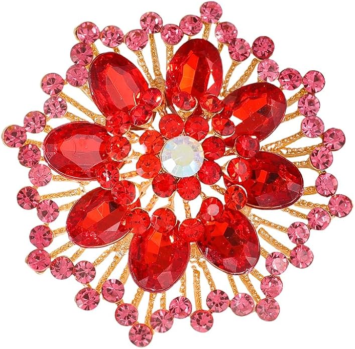Large Crystal Flower Brooch Pin for Women Red purple pink green Rhinestone Flower Lapel Pin Wedding Party Birthday Dance Banquet Dress Suit Ceremony Clothes Hat Bag Accessories Jewelry
