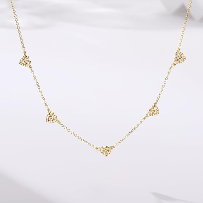 M MOOHAM Gold Clover Heart Pearl Butterfly Star flower Choker Necklace for Women - Dainty 14K Gold Plated Cubic Zirconia Cute Station Necklaces for Women Trendy Prom Jewelry Gifts