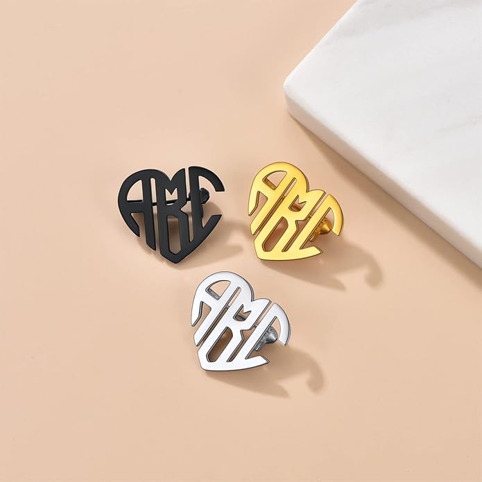 Custom4U Custom Name Pin Personalized Brooch Pins for Women Men Stainless Steel Name Tag with Letters/Initials - Silver/Gold/RoseGold/Black Customized Jewelry Gifts for Birthday Wedding Business Party