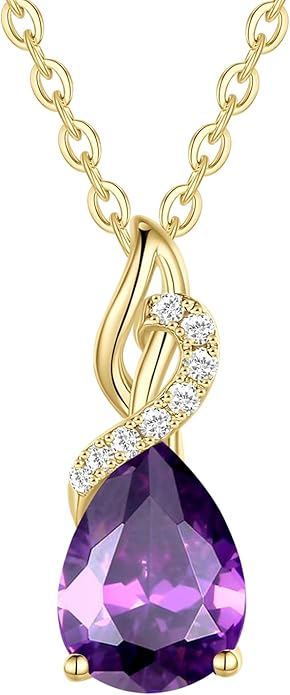 FANCIME 14K Solid Yellow Gold Teardrop Pendant with Diamond Birthstone Necklace Birthday Gifts for Mom Women, Sterling Silver Chain 16" + 2" Extender