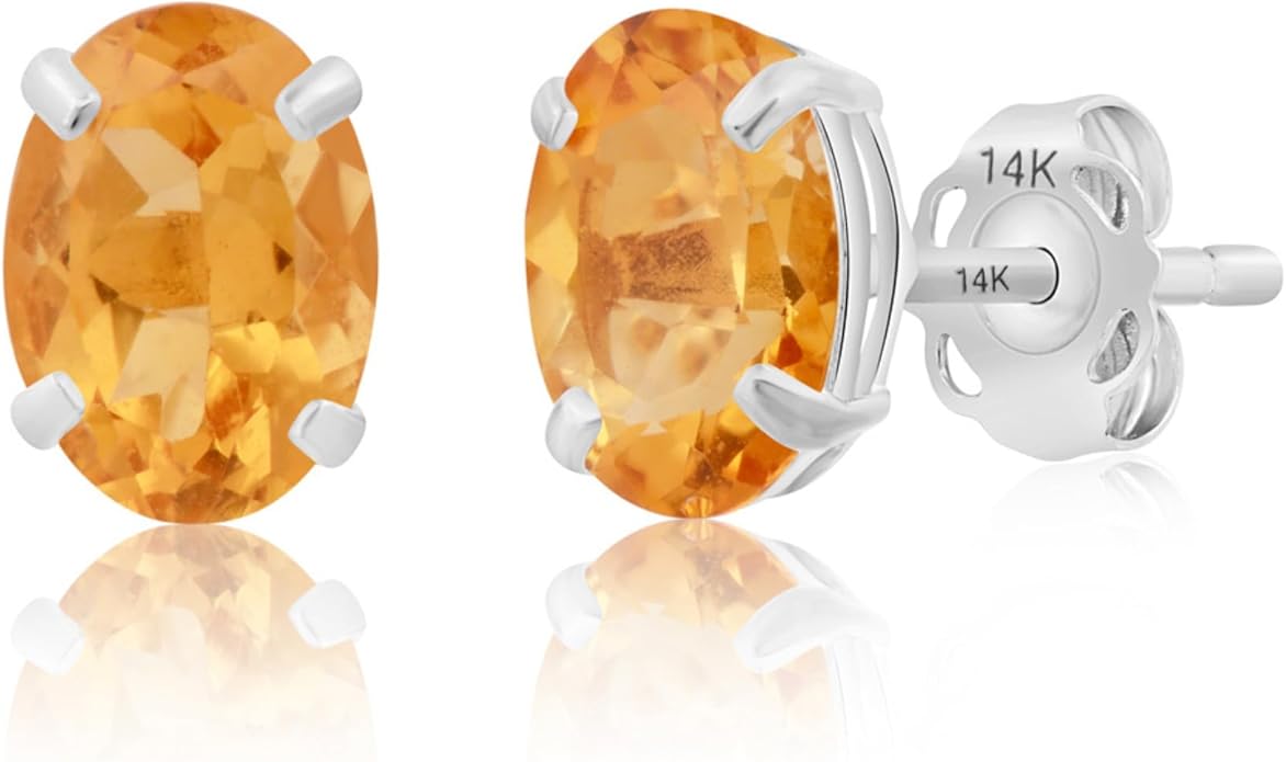 14k Gold Oval Stud Earrings for Women with Push Backs | 7x5mm Gemstone Birthstone Earrings | Real 14 Karat Gold Earrings Studs | Hypoallergenic Gemstone Stud Earrings for Women by MAX + STONE