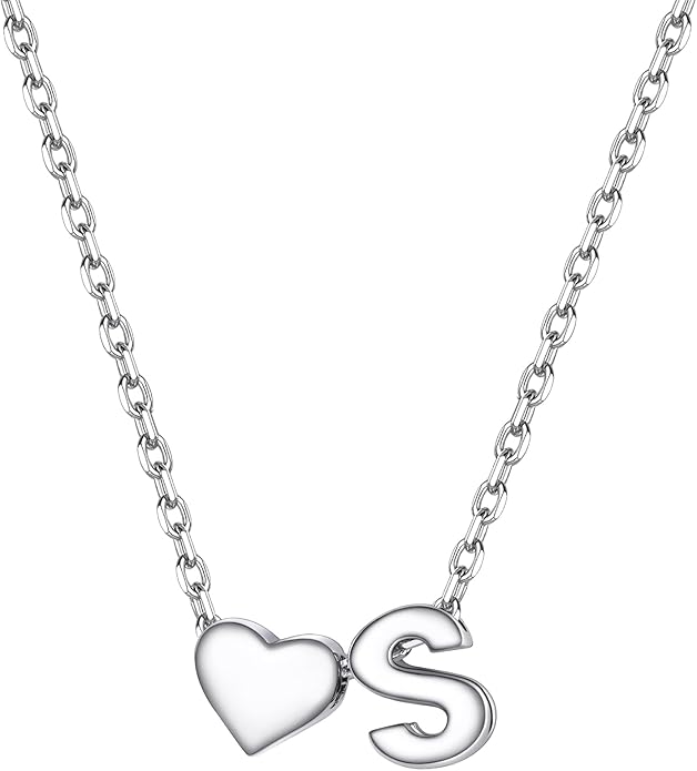 PROSILVER Initial Heart Necklace for Women, 925 Sterling Silver Tiny Heart Letter Necklace Siver, Gold Necklace, Come with Box