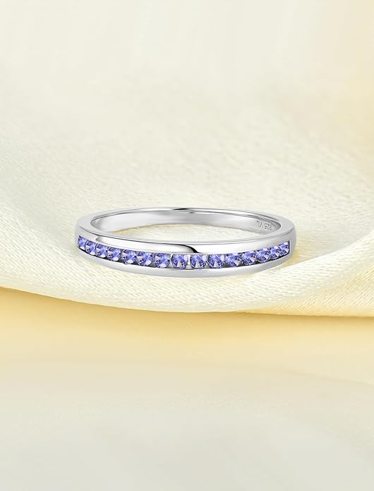 YL Stackable Rings 925 Sterling Silver Halo Birthstone Eternity Bands Jewelry for Women
