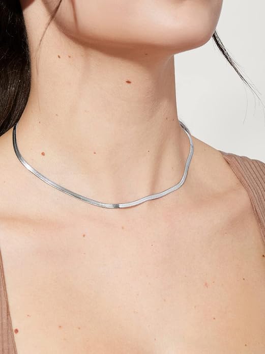 DEARMAY 14K Gold Plated Necklaces for Women, Dainty Gold Herringbone Choker Necklace Thin Layered Snake Chain Jewelry for Gifts