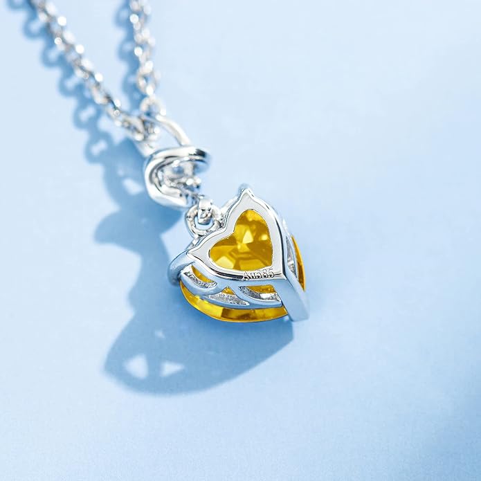 AGVANA 14K Solid White Gold Diamond Gemstone Pendant with Sterling Silver Chain 8mm Heart Birthstone Necklace Fine Jewelry Anniversary Birthday Gifts for Women Mom Wife