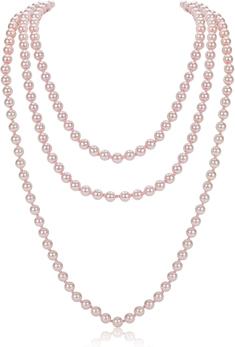 59" Long Pearl Necklaces for Women, Vintage Elegant Long Pearls Necklace for Wedding Party 1920s Gatsby Costume Jewelry