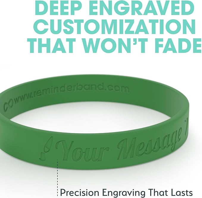 Reminderband Custom Silicone Bracelet – Motivational Wristbands, Bulk Personalized Bands for Events, Awareness, Fundraisers, Gifts – Custom Rubber Bracelets - 1/2" Classic