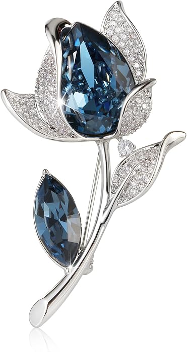 Richapex Elegant Crystal Tulip Rose Brooch Pin,Cubic Zirconia Fashion Crystal Jewelry Women's Brooch Pin