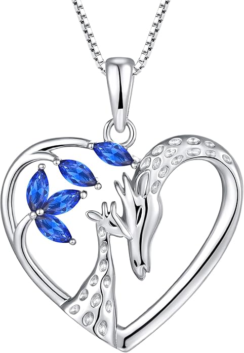 STARCHENIE Giraffe Necklace 925 Sterling Silver Heart Pendant Animal Jewelry for Women