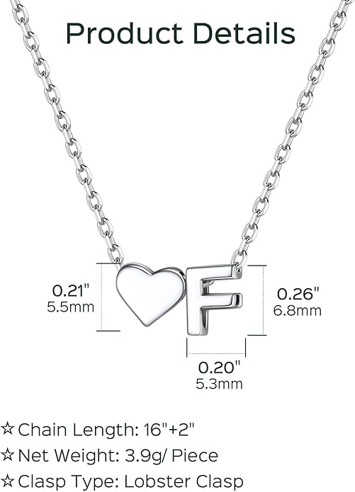 ChicSilver 925 Sterling Silver Heart Initial Necklaces for Women -Dainty Personalized Heart Pendant Letter Alphabet Necklace for Women