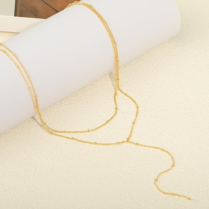 Lariat Necklace for Women, Dainty 14K Gold/Silver Plated Long Necklaces for Women Trendy Simple Layered Y-Shaped Drop Pendant Necklace Adjustable Gold Jewelry Gifts For Her Christmas Stocking Stuffer