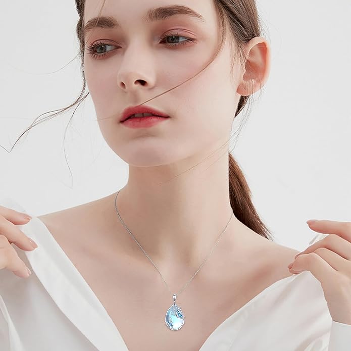 KQF Dragonfly/Butterlfy/Cat/Jellyfish/Bunny/Axolotl/Bee/Mermaid/Hummingbird/Elephant Necklace for Women Sterling Silver Moonstone Pendant Necklace Dragonfly Jewelry Gifts for Women