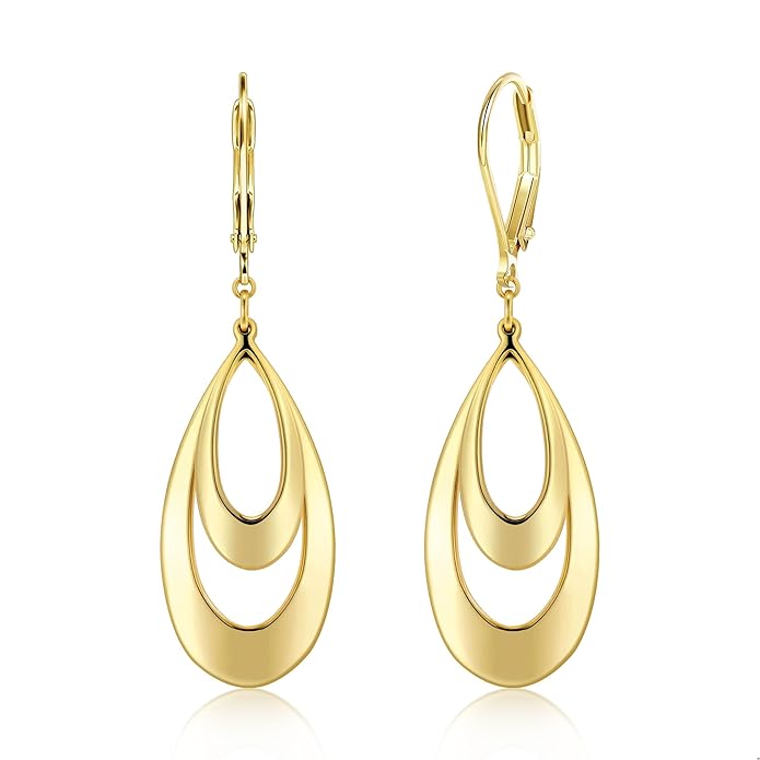 ALEXCRAFT 925 Sterling Silver & 14K Gold Plated Teardrop Dangle Earrings Double Teardrop Leverback Dangle Earrings for Women Hypoallergenic Trendy Prom Fashion Jewelry Gifts