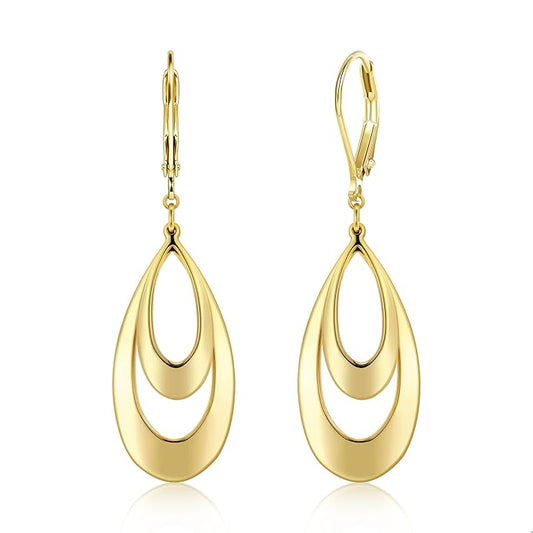 ALEXCRAFT 925 Sterling Silver & 14K Gold Plated Teardrop Dangle Earrings Double Teardrop Leverback Dangle Earrings for Women Hypoallergenic Trendy Prom Fashion Jewelry Gifts