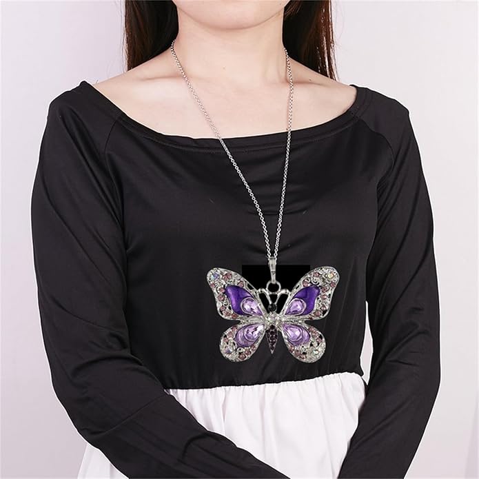 Vintage Multicolor Butterfly Necklace Bohemian Multicolor Enamel Butterfly Necklace Rhinestone Butterfly Pendant Necklace Chain Enamel Ethnic Costume Jewelry for Women