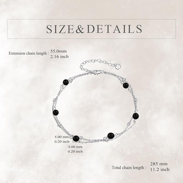 CRMAD Pearl/Moonstone/Larimar/Turquoise/Opal/Black Onyx Bracelet Anklet for Women Sterling Silver Beach Jewelry Gift for Women