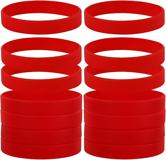 JUNEBRUSHS 24 Pcs Red Rubber Bracelets, Blank Silicone Wristbands Elastic Solid Color Wrist Bands for Women Men DIY Events Decorations Office Gifts Game Party Favor