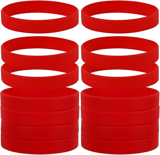 JUNEBRUSHS 24 Pcs Red Rubber Bracelets, Blank Silicone Wristbands Elastic Solid Color Wrist Bands for Women Men DIY Events Decorations Office Gifts Game Party Favor