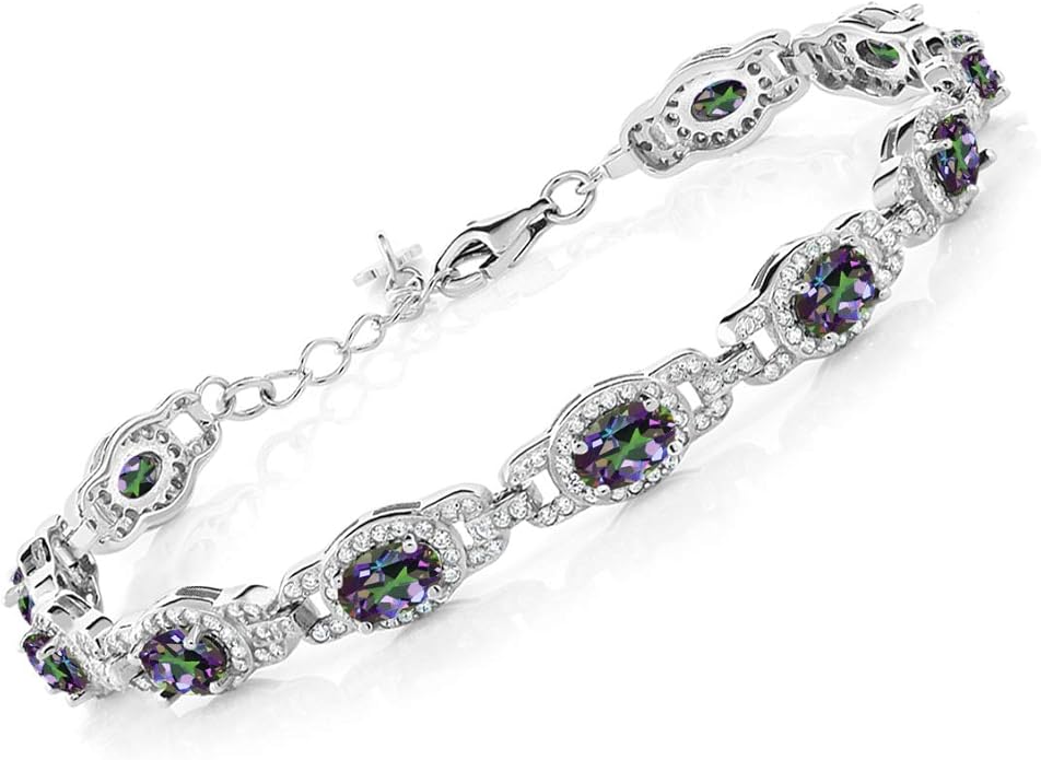 Gem Stone King 7-14 Cttw Oval Gemstone Birthstone Tennis Bracelet For Women | 925 Sterling Silver | Oval 6X4MM | 7 Inch With 1 Inch Extender | Fine Jewelry Gifts for Her Mom Women Wife
