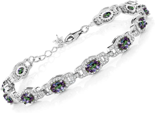 Gem Stone King 7-14 Cttw Oval Gemstone Birthstone Tennis Bracelet For Women | 925 Sterling Silver | Oval 6X4MM | 7 Inch With 1 Inch Extender | Fine Jewelry Gifts for Her Mom Women Wife