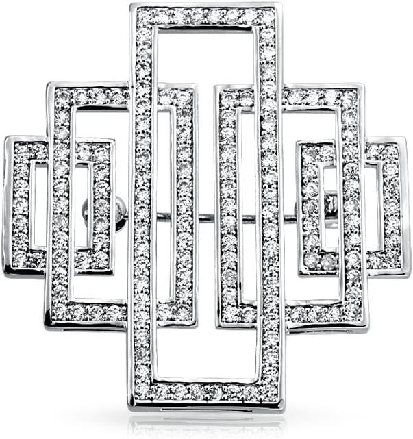Statement Large Pave Wedding Bridal Crystal Fashion Gatsby Vintage Art Deco Style Scarf Brooch Pin For Women Silver Plated Brass