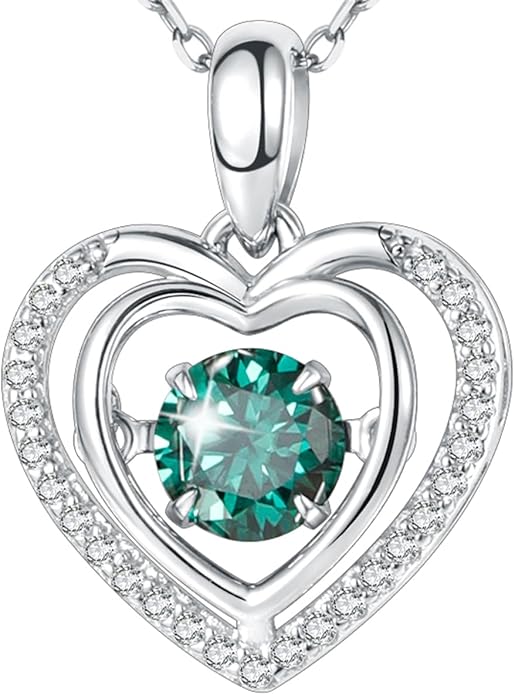 Gem's Beauty Silver Heart Necklace for Women - 925 Silver Moissanite Pendant, Dainty Dance Gift for Her, Mom, Wife |Christmas/Anniversary/Valentine’s Birthstone Jewel