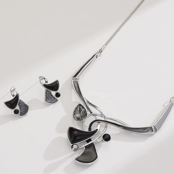 Chunky Statement Jewelry Set Vintage Retro Leaf Flower Floral Geometric Bohemian Boho Bib Necklace Earring Set Fashion Costume Jewelry for Women Girls Wedding Party Prom Unique Gift