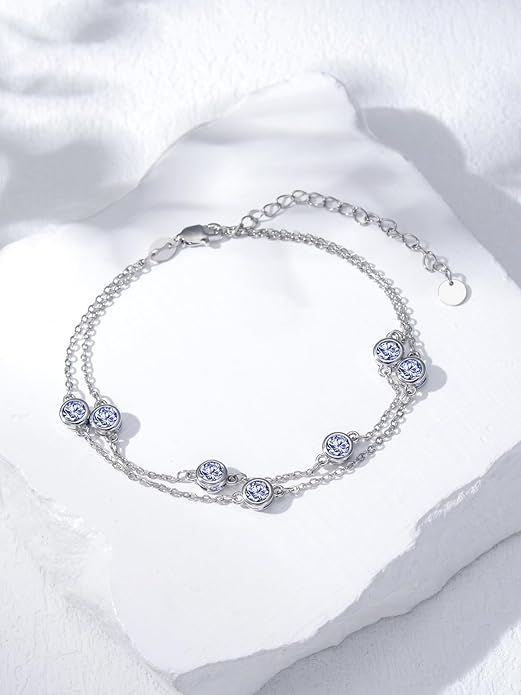Dorunmo Birthstone Anklet Bracelets for Women 925 Sterling Silver Birthday Mother's Day Jewelry Gifts for Wife Mother Her