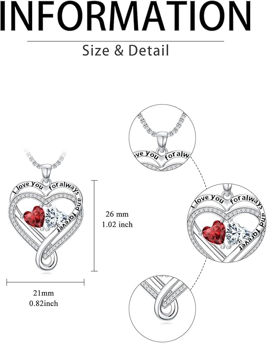 I Love You for Awlays and Forever Double Heart Necklace with Birthstone, 2 Birth Stone Jewelry Anniversary Valentines Mothers Day Christmas Birthday Gifts for Women Her Wife Girlfriend Mom Mother
