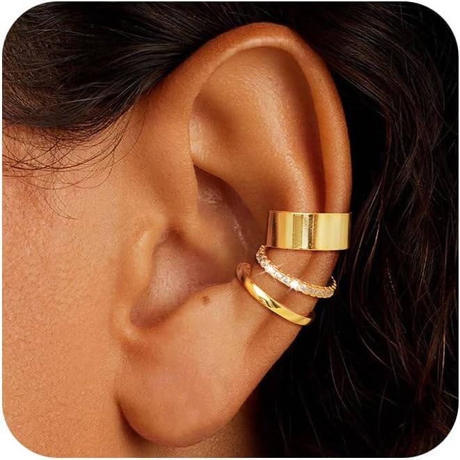 Gold Ear Cuffs Earrings for Women Non Piercing - Clip on Cartilage Earrings Dainty 14K Gold Sterling Silver Plated Cubic Zirconia Huggie Hoop Earring for Women No Tarnish Trendy Jewelry Set