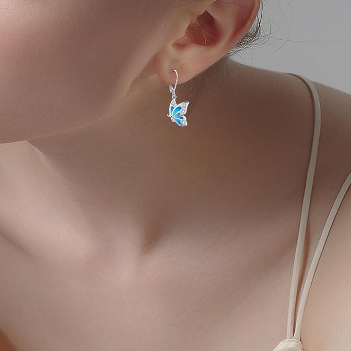 Sterling Silver Tree of Life/Flower/Bee/Animals/Cat/Hummingbird Dangle Earrings Moonstone Turquoise Drop Leverback Earrings Jewelry Gifts
