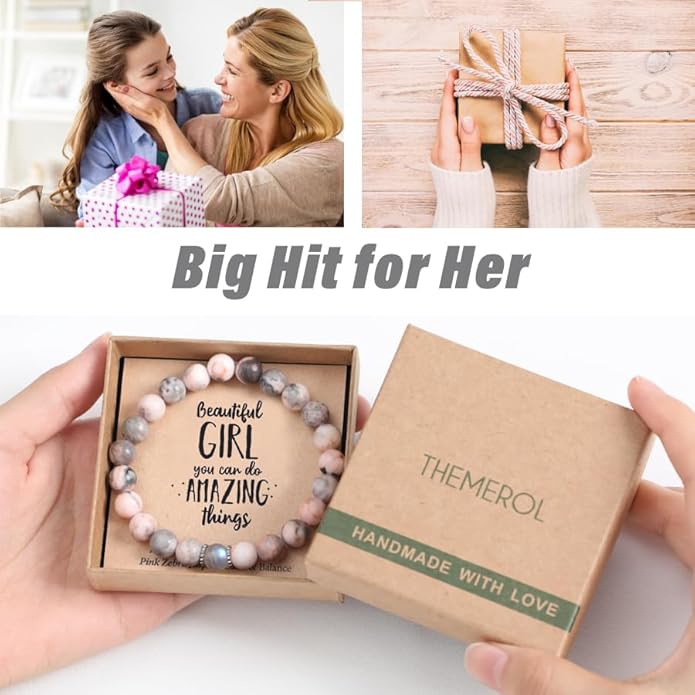 Christmas Stocking Stuffers for Kids/Girls/Teens-Love/Encouragement-Natural Crystal Bracelets-Handmade Cute Gifts