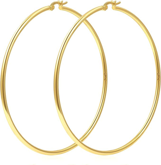 YOUNGYUE 925 Sterling Silver Hoop Earrings for Women Hypoallergenic Oversize 14K Gold Hoops Earrings for Women Thin Gold Plated Hoop earrings Lightweight Large Silver Hoop Earrings 30/40/50/60/70mm