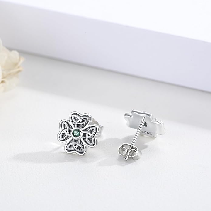 JUSTKIDSTOY St Patricks Day Earrings Gifts 925 Sterling Silver Four Leaf Clover Shamrock Earrings Irish Jewelry for Women Girls