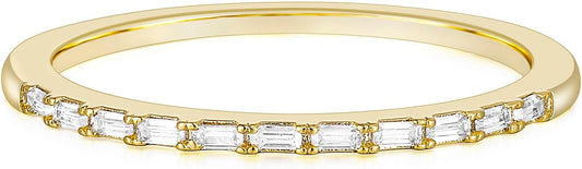 TIGRADE Half Eternity Ring for Women, Baguette Cubic Zirconia Anniversary Thin Stacking Ring, Minimalist CZ Statement Band, Size 3-11
