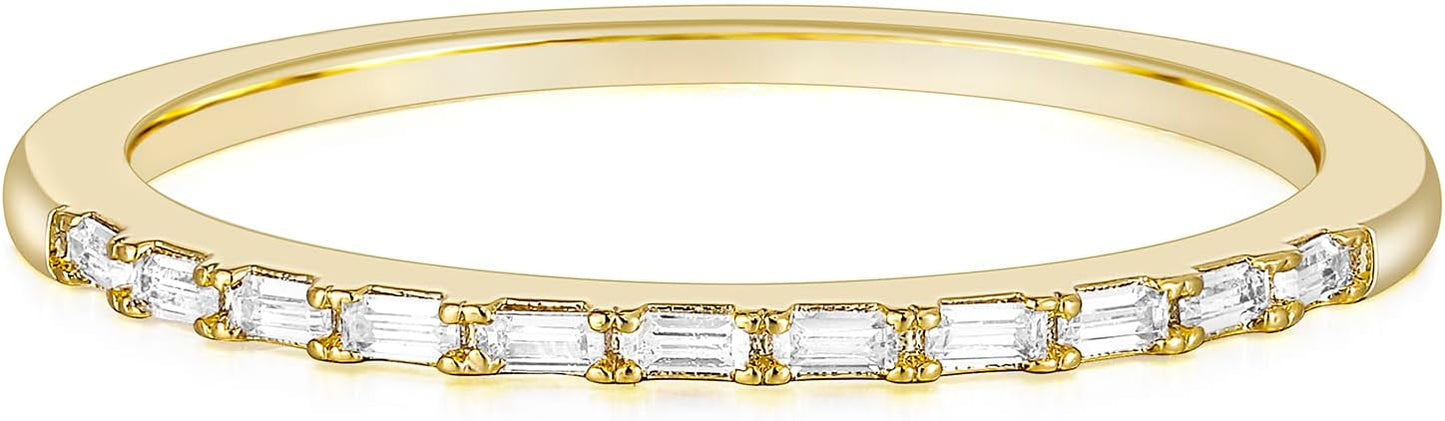 TIGRADE Half Eternity Ring for Women, Baguette Cubic Zirconia Anniversary Thin Stacking Ring, Minimalist CZ Statement Band, Size 3-11