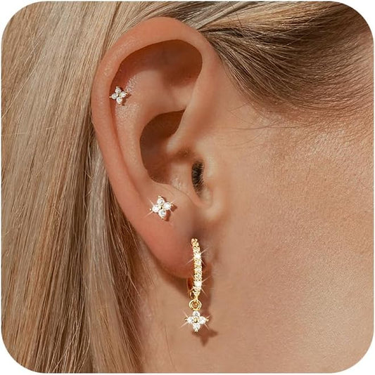 Gold Ear Cuffs Earrings for Women Non Piercing - Clip on Cartilage Earrings Dainty 14K Gold Sterling Silver Plated Cubic Zirconia Huggie Hoop Earring for Women No Tarnish Trendy Jewelry Set