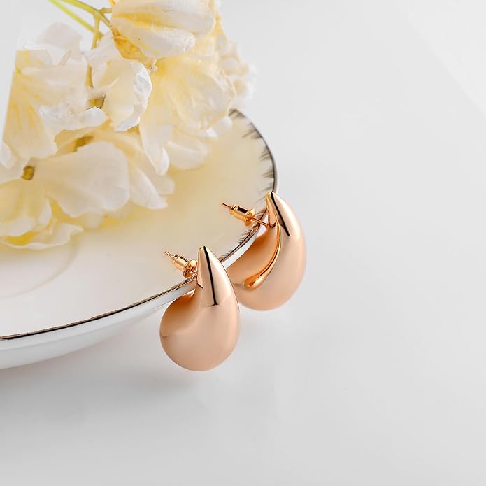 Gacimy Teardrop Earrings Dupes for Women 14K Gold Plated, Chunky Drop Earrings for Women with 925 Sterling Silver Post