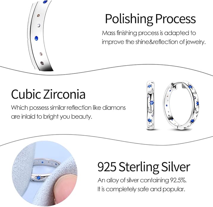 925 Sterling Silver Women Earrings, Sparkling Star and Moon Earrings, Various Hypoallergenic Earrings, Best Gift for Women