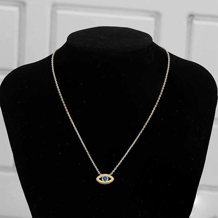 Lcbulu Dainty 14K Gold Plated Evil Eye Necklace for Women - Delicate CZ Diamond Choker Pendant Necklace Jewelry Gift