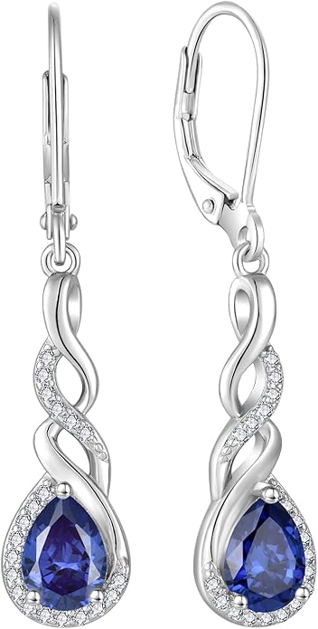 Infinity Dangle Drop Earrings for Women 925 Sterling Silver Teardrop Leverback Earrings Birthstone Jewelry Gifts for Women Wife Girlfriend Mother Daughter Her