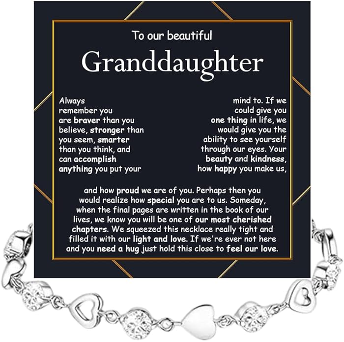 To My Granddaughter Heart Bracelet, Meaningful Jewelry Gift, Bracelet For Granddaughter from Grandma Grandpa with Message Card and Box on Christmas, Birthday, Graduation, Bracelets For Women